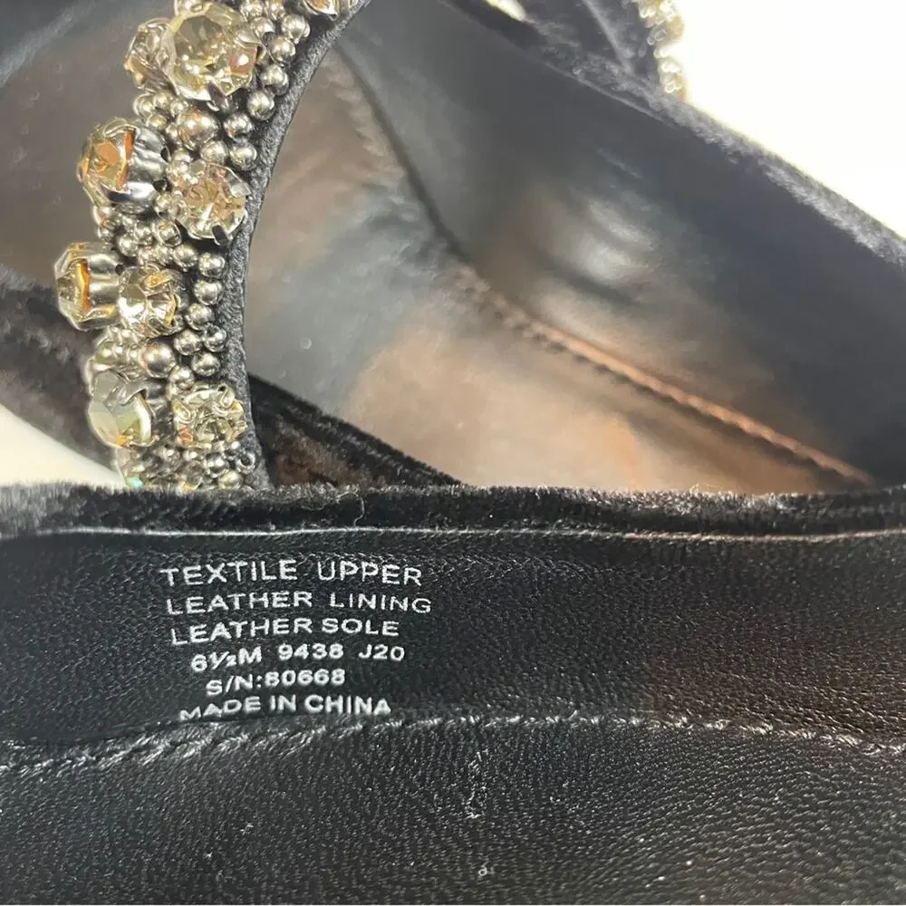 Tory Burch Black Velvet Crystal Strap Mary Jane Flats NWOB Sz 6.5
